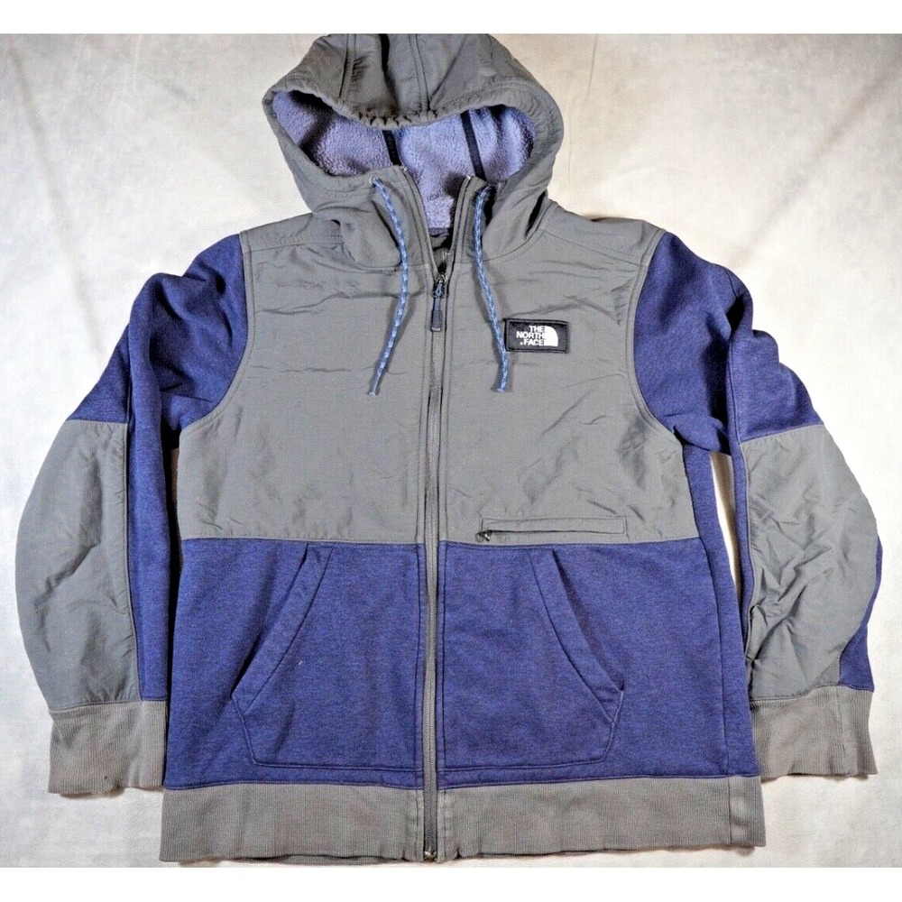 The North Face Jacket Mens M Blue Gray Full Zip Hooded Heavy Fleece Pockets